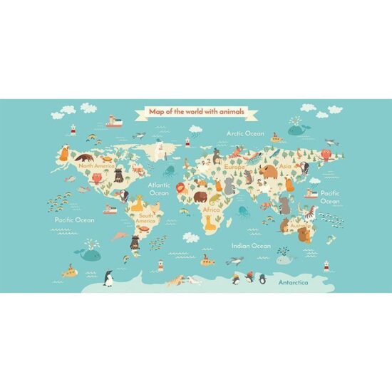 Alfombra Vinílica Infantil 97x48 - Mapa Animales
