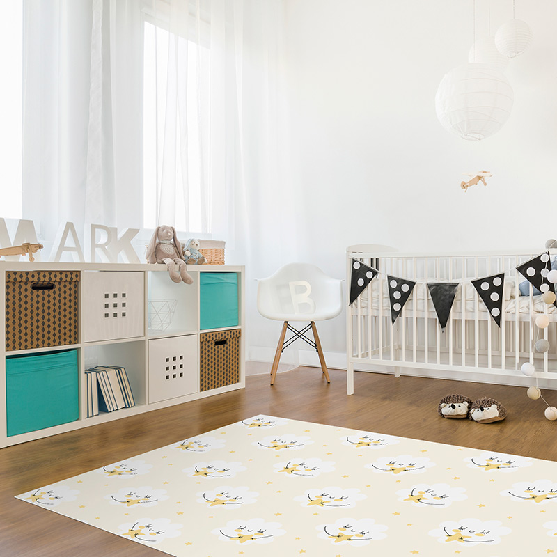 Vinylteppich für Kinder gelbe Wolken und Sterne Schlafzimmer Vinylteppich für Kinder gelbe Wolken und Sterne Schlafzimmer